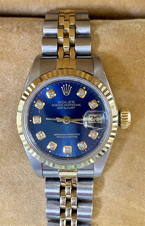 ladies Rolex blue face diamonds